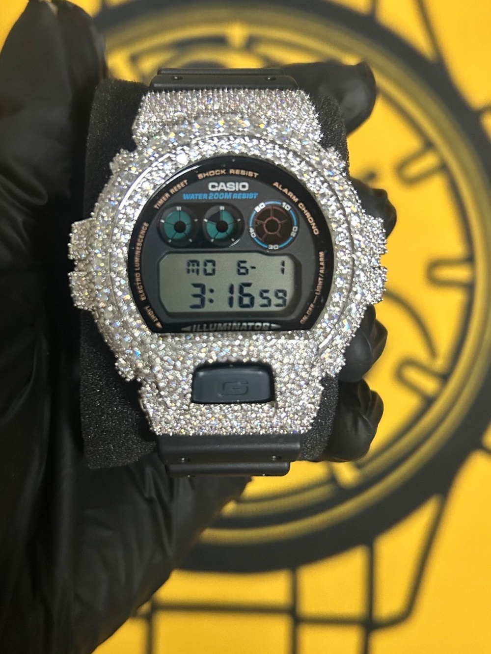 Custom Iced Out G-Shock Watch | Black & Silver Crystal | Luxury Streetwear